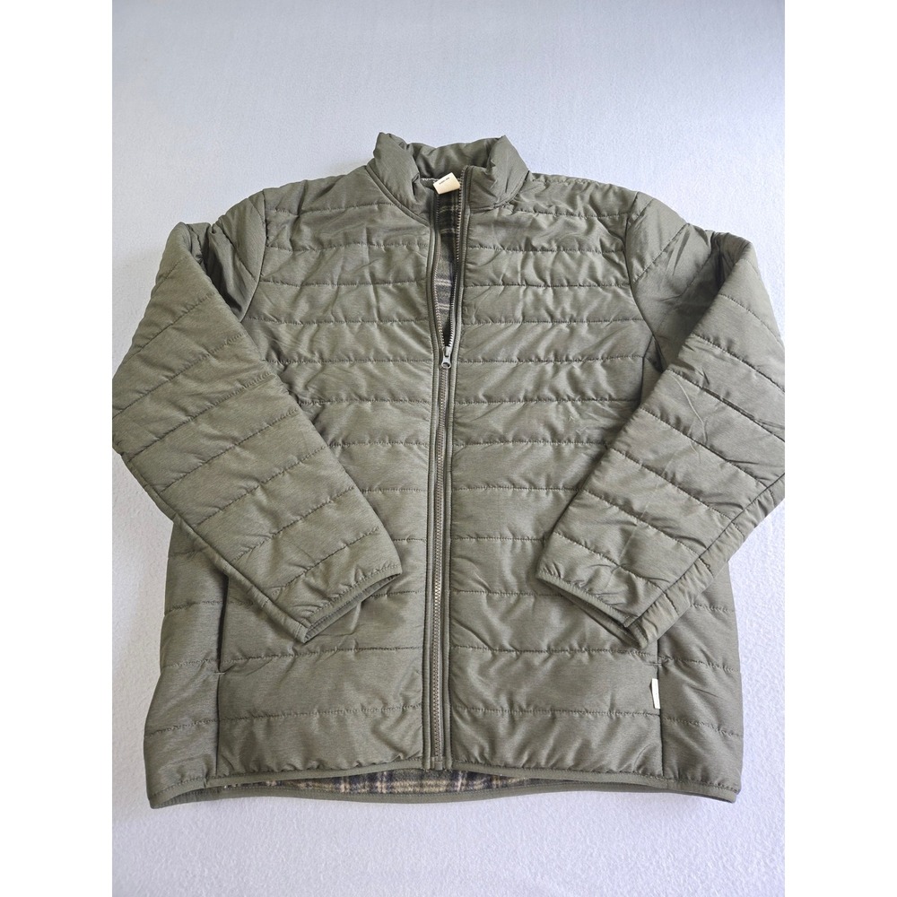 Voyager Puffer Jacket Mens Large Olive Green Quilted Fleece Lined Full Zip Mock